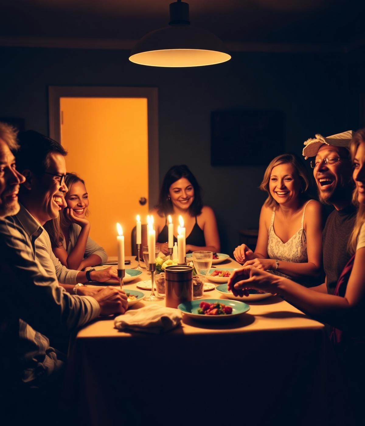 Convives attablés partageant un repas